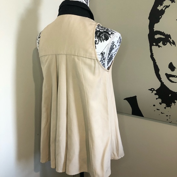 CUE Size 8 Coffee/Black Trim Linen-Blend Sleeveless Pleated Fit&Flare Swing Top - Picture 11 of 16